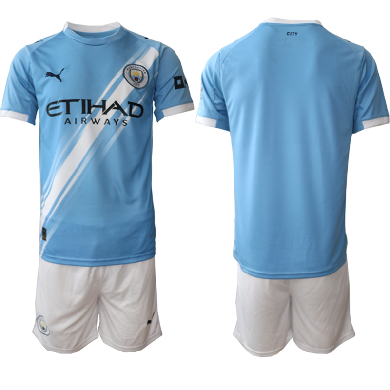 Men 2025-2026 Club Manchester City home Light Blue Blank Soccer Jersey